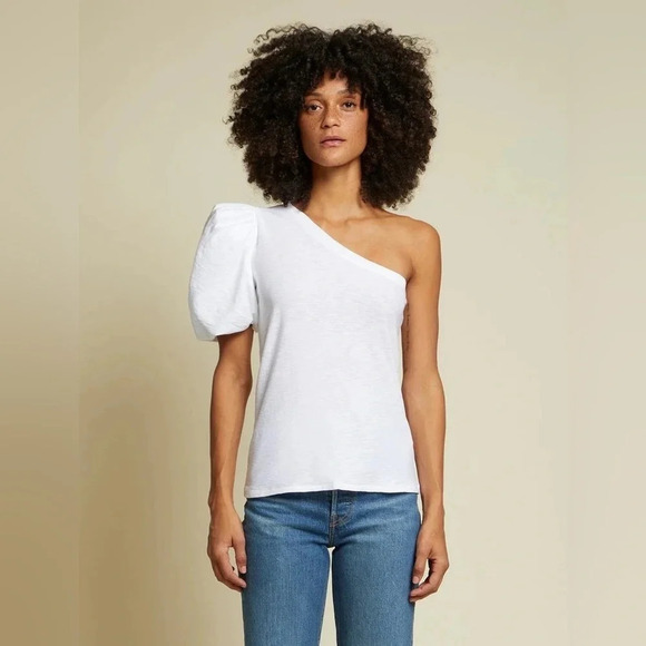 Nation LTD - Raina Balloon Sleeve One Shoulder Tee in white - Picture 3 of 11